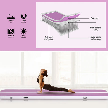 Everfit 4M Air Track Gymnastics Tumbling Exercise Yoga Mat W/ Pump Inflatable Purple