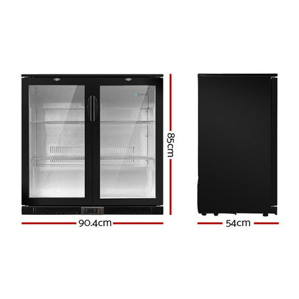 Devanti 198L Bar Fridge Dual Glass Door w/Light Black