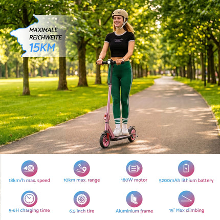 Electric Scooter 180W 18KM/H Adjustable Portable Foldable Height Riding Commuter Teens Adults
