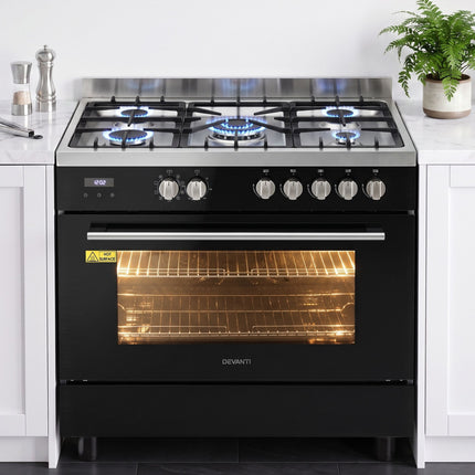 Devanti 90cm Dual Fuel Cooker Gas Cooktop Electric Oven 5 Burner