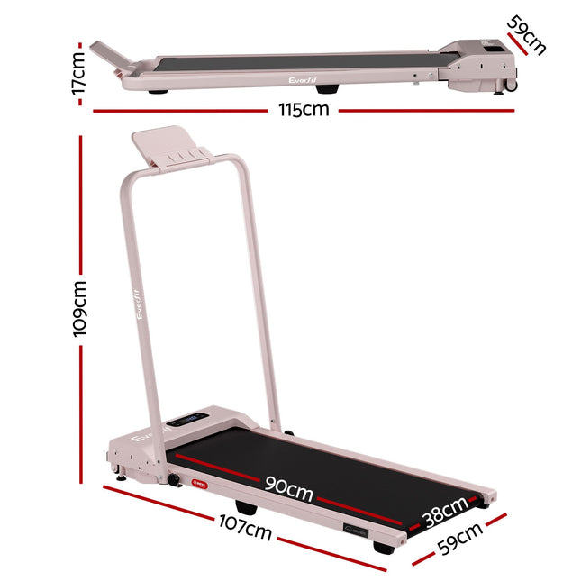 Everfit 3 in 1 Walking Pad Treadmill 12% Incline Foldable Under Desk Treadmills for Home Gym With 38cm Wide Belt Pink