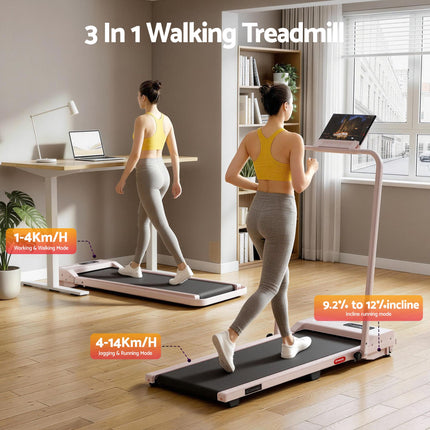 Everfit 3 in 1 Walking Pad Treadmill 12% Incline Foldable Under Desk Treadmills for Home Gym With 38cm Wide Belt Pink