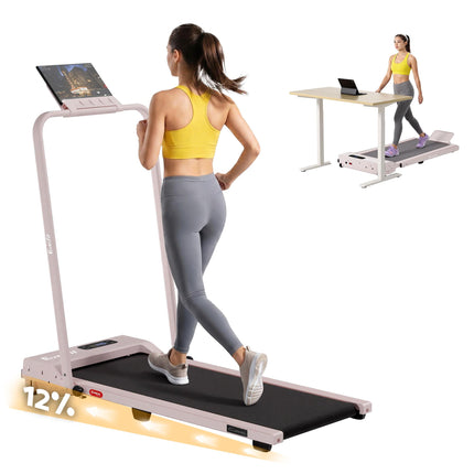 Everfit 3 in 1 Walking Pad Treadmill 12% Incline Foldable Under Desk Treadmills for Home Gym With 38cm Wide Belt Pink