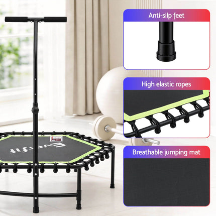 Everfit 48inch Hexagon Fitness Trampoline Rebounder Adjustable Handrail Green