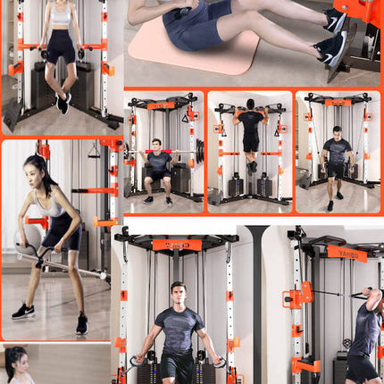 SmartFit C1 Max Multi Functional Cable Crossover Station 130kgs Pin Loaded  Machine  + Multi Func Bench+7Ft Olympic Barbell + 100kgs Weights