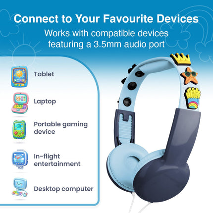 Laser Kids Wired Headphones with Charms Blue