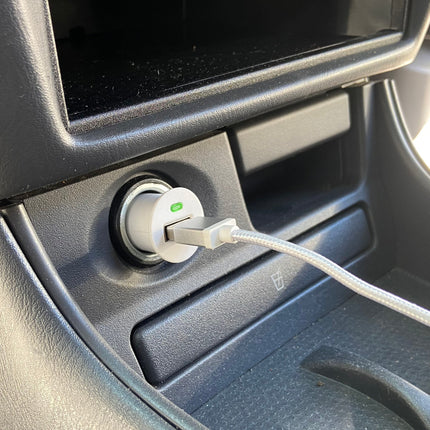 Laser USB Car Charger with 3-in-1 Cable White