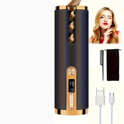 Black - gold color Black Automatic Hair Curler LED Temperature Display USB Rechargeable Curler Salon