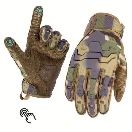 Men'S Full-Finger Gloves Tactical Gloves Touchscreen Gloves MTB Gloves Hiking - Black - Size L