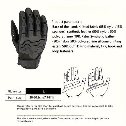 Men'S Full-Finger Gloves Tactical Gloves Touchscreen Gloves MTB Gloves Hiking - Black - Size M
