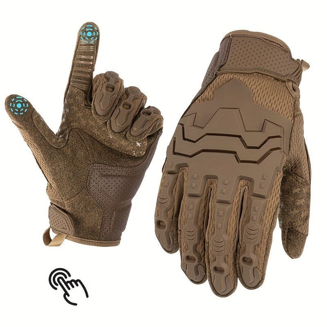 Men'S Full-Finger Gloves Tactical Gloves Touchscreen Gloves MTB Gloves Hiking - Brown - Size L