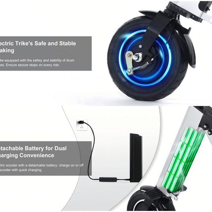 Foldable Electric Tricycle Lightweight Electric Scooter Home Electric Mobility - Silver - Size 36V8A250W