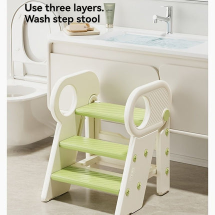White children's washing stairs, kids bathroom steps, toddler step stool, bathroom stool for kids, child hygiene steps, kids self-care steps, bathroom ladder for kids