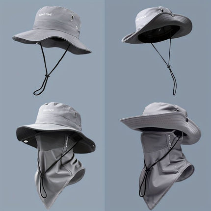men's hat,wide-brim sun hat,two-piece hat,beach hat,hiking hat,outdoor work hat,foldable hat,unisex hat,face mask hat,breathable hat,Australian sun hat,mosquito protection hat - Black - Size Hats and masks