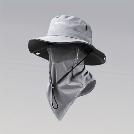 men's hat,wide-brim sun hat,two-piece hat,beach hat,hiking hat,outdoor work hat,foldable hat,unisex hat,face mask hat,breathable hat,Australian sun hat,mosquito protection hat - Black - Size Hats and masks