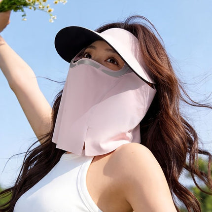 sun protection hat, detachable face mask hat, outdoor sports hat, lightweight sun hat, breathable hat, neck covering hat, foldable hat, unisex summer hat - Pink - Size L