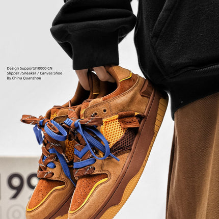 Vintage Sneakers Retro Skate Shoes Couple Matching Shoes Unisex Canvas Shoes - Camel - Size 11(AU11/EU44)