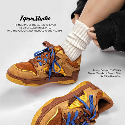 Vintage Sneakers Retro Skate Shoes Couple Matching Shoes Unisex Canvas Shoes - Camel - Size 6(AU6/EU39)