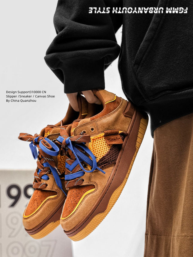 Vintage Sneakers Retro Skate Shoes Couple Matching Shoes Unisex Canvas Shoes - Camel - Size 7(AU7/EU40)