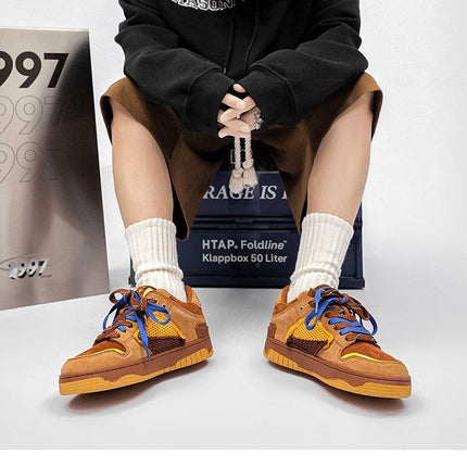 Vintage Sneakers Retro Skate Shoes Couple Matching Shoes Unisex Canvas Shoes - Camel - Size 7(AU7/EU40)