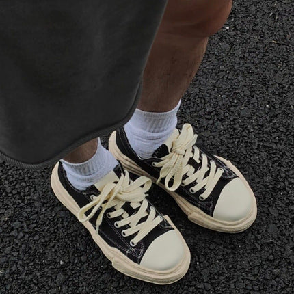 Canvas Sneakers Platform Sneakers Height-Increasing Shoes Unisex Casual Shoes - Black and white - Size 10(AU10/EU43)
