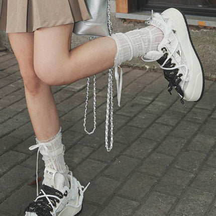 Camellia Platform Sneakers Chunky Canvas Shoes Unisex High-Top Sneakers Height - Camellia - Size 7(AU7/EU40)