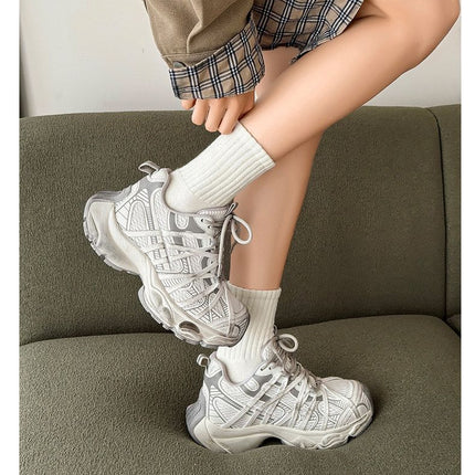 Chunky Sneakers Dad Shoes Thick Sole Sneakers High Street Sneakers Platform - Silver - Size 8(AU8/EU41)