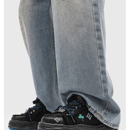 Casual Sneakers Embroidered Sneakers Four-Leaf Clover Shoes Comfortable - Black - Size 11(AU11/EU44)