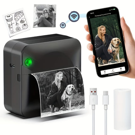 (Pink）Inkless Sticker Printer Mini Thermal Printer with Roll Thermal Paper, Wireless Pocket Printer, Smart Portable Receipt Printer for Photos, Diaries, Notes, and Preparation Work.