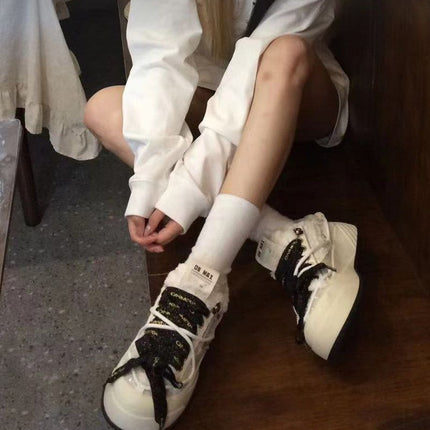 Camellia Platform Sneakers Chunky Canvas Shoes Unisex High-Top Sneakers Height - Camellia - Size 9(AU9/EU40)