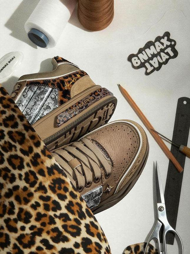 Leopard Print Sneakers Platform Chunky Shoes High-Top Casual Shoes Unisex - Leopard print brown - Size 12(AU12/EU43)