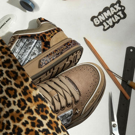 Leopard Print Sneakers Platform Chunky Shoes High-Top Casual Shoes Unisex - Leopard print brown - Size 4(AU4/EU35)