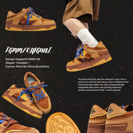 Vintage Sneakers Retro Skate Shoes Couple Matching Shoes Unisex Canvas Shoes - Camel - Size 10(AU10/EU41)