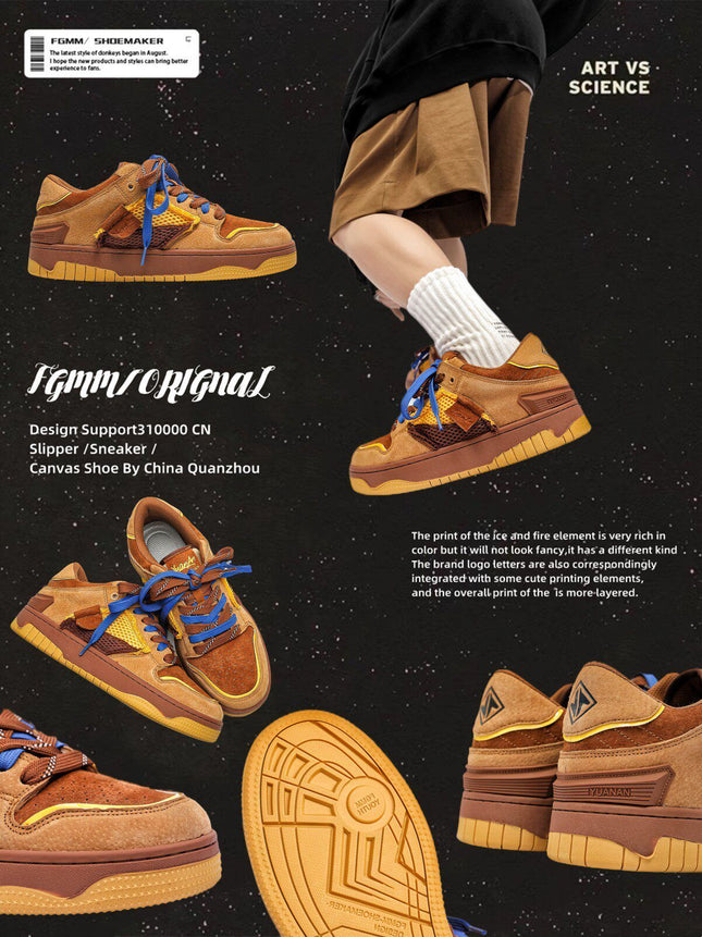 Vintage Sneakers Retro Skate Shoes Couple Matching Shoes Unisex Canvas Shoes - Camel - Size 10(AU10/EU41)