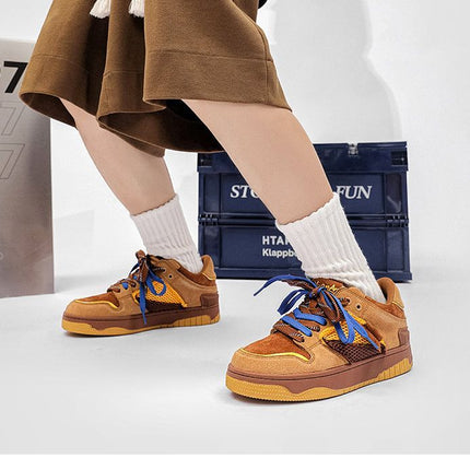 Vintage Sneakers Retro Skate Shoes Couple Matching Shoes Unisex Canvas Shoes - Camel - Size 12(AU12/EU43)