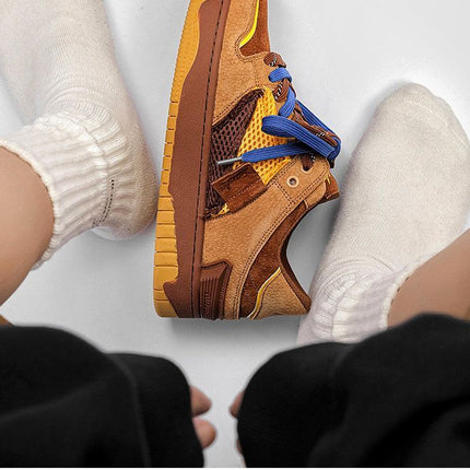 Vintage Sneakers Retro Skate Shoes Couple Matching Shoes Unisex Canvas Shoes - Camel - Size 7(AU7/EU38)