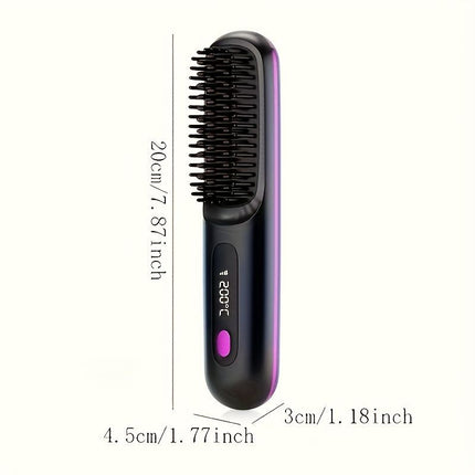 Black Silver Wireless Hair Straightening Comb Fast Heating Hair Comb Women'S Hair Styling