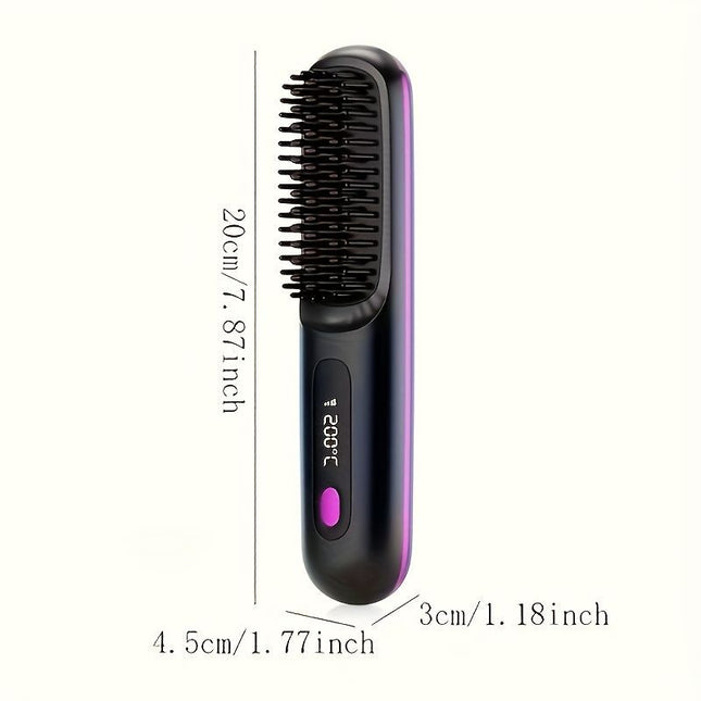 Black Silver Wireless Hair Straightening Comb Fast Heating Hair Comb Women'S Hair Styling