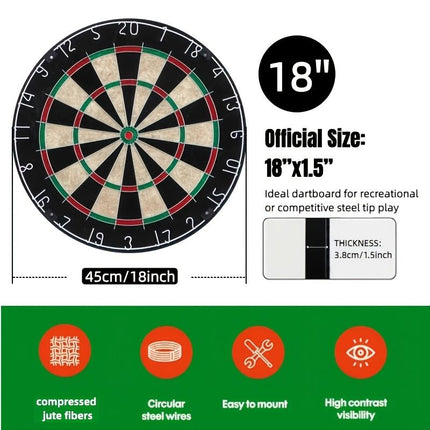 18-inch sisal dartboard, 45cm sisal round net dartboard, digital printed sisal dartboard, sisal dart set，Random 6 types of darts