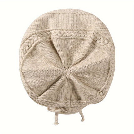 1PCS women's and men's new autumn and winter sheep wool material pure color knitted stackable hat drawstring adjustable cap hoodless hat warm hat cold hat wheat ear embroidery fashionable and versatile model - Black - Size XL(AU XL/EU52)