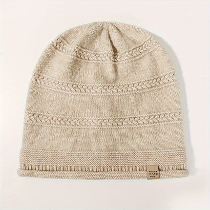 1PCS women's and men's new autumn and winter sheep wool material pure color knitted stackable hat drawstring adjustable cap hoodless hat warm hat cold hat wheat ear embroidery fashionable and versatile model - Black - Size XL(AU XL/EU52)