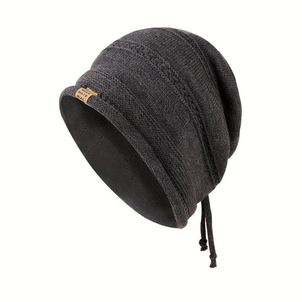 1PCS women's and men's new autumn and winter sheep wool material pure color knitted stackable hat drawstring adjustable cap hoodless hat warm hat cold hat wheat ear embroidery fashionable and versatile model - Coffee - Size XL(AU XL/EU52)