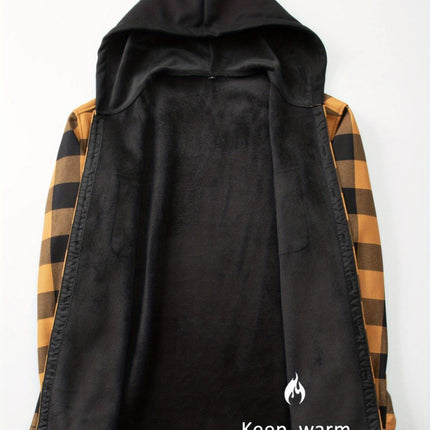 Plaid Hooded Jacket with Velvet Lining - Blue - Size 2XL(AU 2XL/EU54)