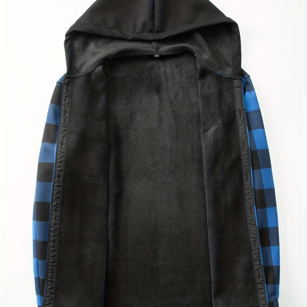 Plaid Hooded Jacket with Velvet Lining - Blue - Size M(AU M/EU48)