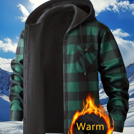 Plaid Hooded Jacket with Velvet Lining - Blue - Size S(AU S/EU46)