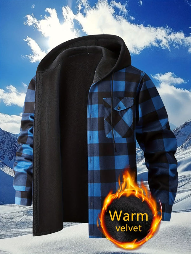 Plaid Hooded Jacket with Velvet Lining - Red - Size M(AU M/EU48)