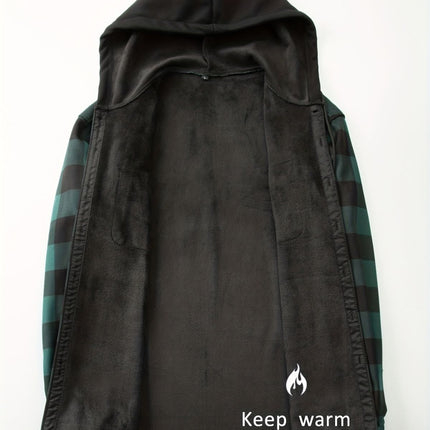 Plaid Hooded Jacket with Velvet Lining - Red - Size M(AU M/EU48)