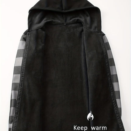 Plaid Hooded Jacket with Velvet Lining - Red - Size M(AU M/EU48)