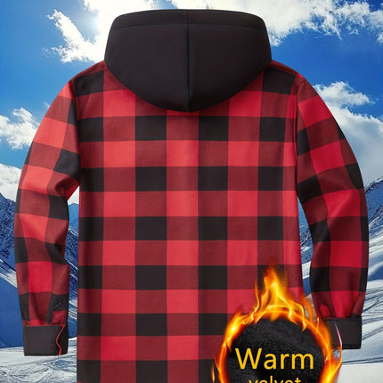 Plaid Hooded Jacket with Velvet Lining - Yellow - Size XL(AU XL/EU52)
