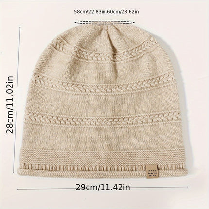 1PCS women's and men's new autumn and winter sheep wool material pure color knitted stackable hat drawstring adjustable cap hoodless hat warm hat cold hat wheat ear embroidery fashionable and versatile model - Coffee - Size XL(AU XL/EU52)
